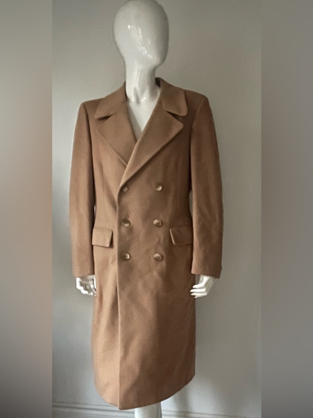 Vintage Pierre Cardin Camel Wool Coat Double Breasted Tailored Classic Midi - Picture 2 of 13